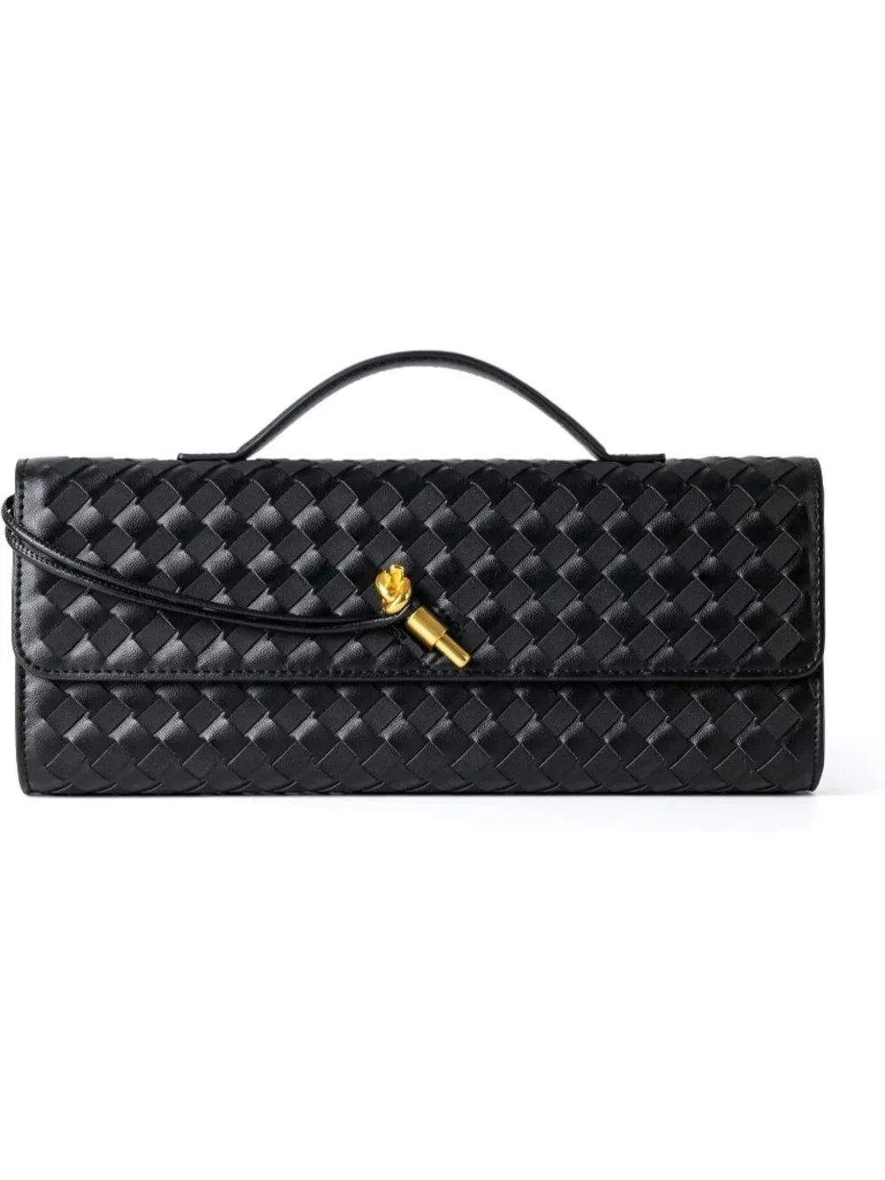 Womens Black Woven Leather Suede Clutch Purse Evening Crossbody Handbag